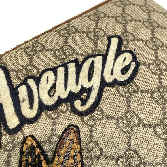 Gucci Clutch Bag GG Supreme 481416 Beige X Ebony X Dark Brown L'aveugle Par - Picture 11 of 15